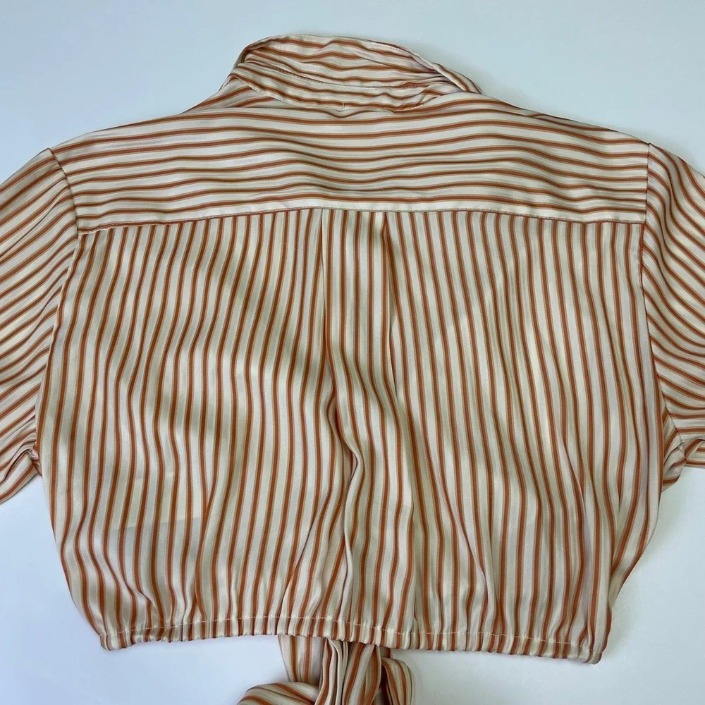 Free People My Everything Wrap Top M Striped Crop Rust Orange Blouse Bohemian